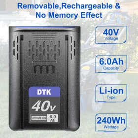 DTK Kobalt 40V battery side profile emphasizes compact design for easy handling.