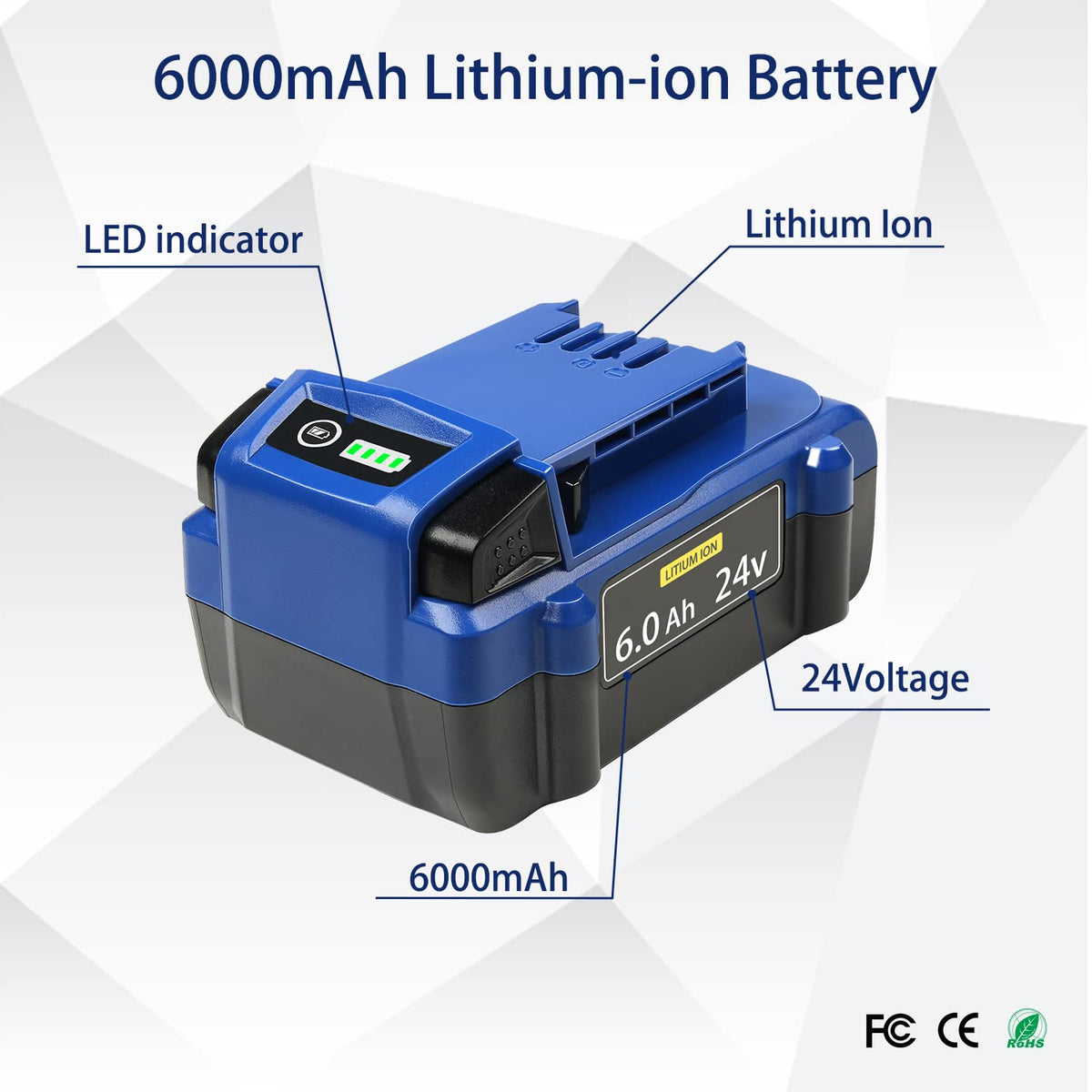 DTK battery with LED gauge indicating charge status for safe operation.