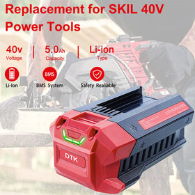 DTK SKIL 40V 5Ah battery side label shows capacity and model