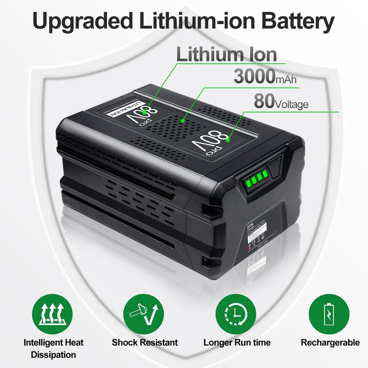 Two-pack DTK batteries included for continuous yard work