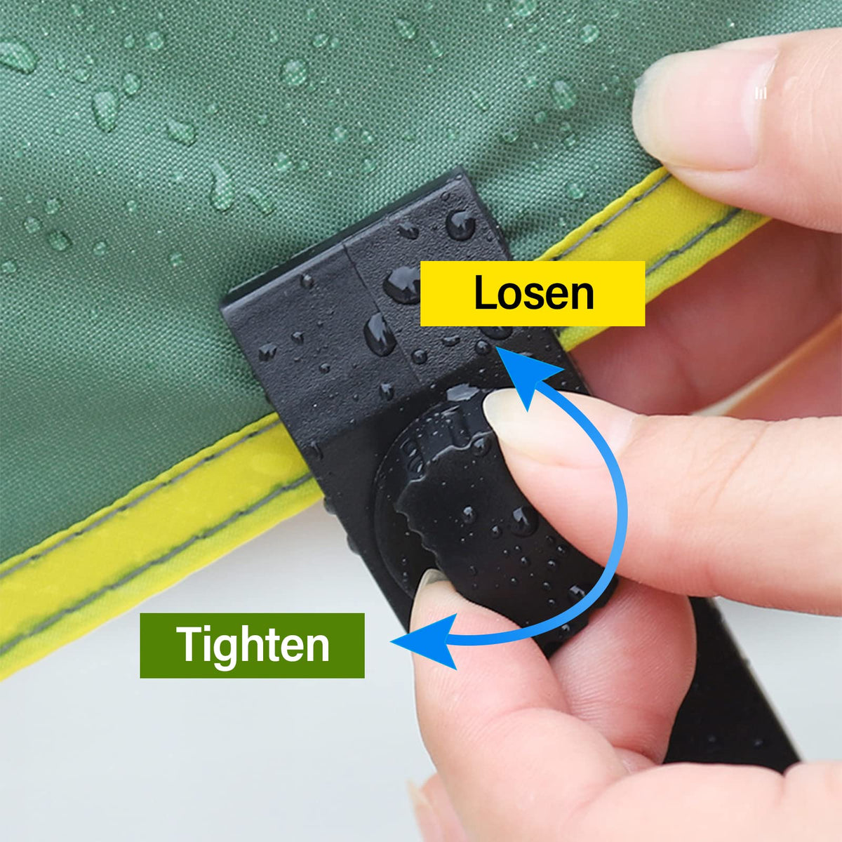 Dualshine tarp clips installed on an awning demonstrate secure attachment