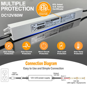 Duazaga 12V 5A output ensures steady illumination for LED strips.