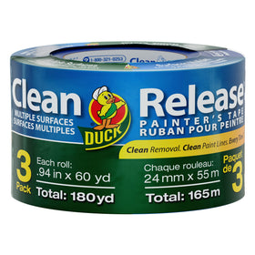 Duck Clean Release painter's tape 1in x 60yd blue rolls for multi-pack use