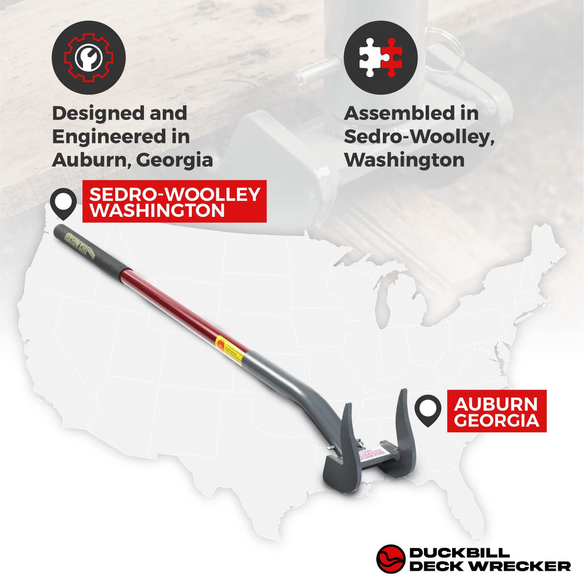 Duckbill Deck Wrecker fiberglass handle supports comfortable standing work.