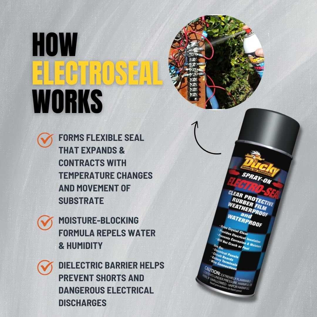 DUCKY PRODUCTS Electro-Seal protects wire connections with rust-free spray-on coating.