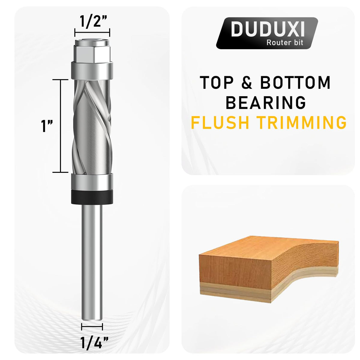 DUDUXI 1/2" diameter flush trim bit suitable for exact edge trimming