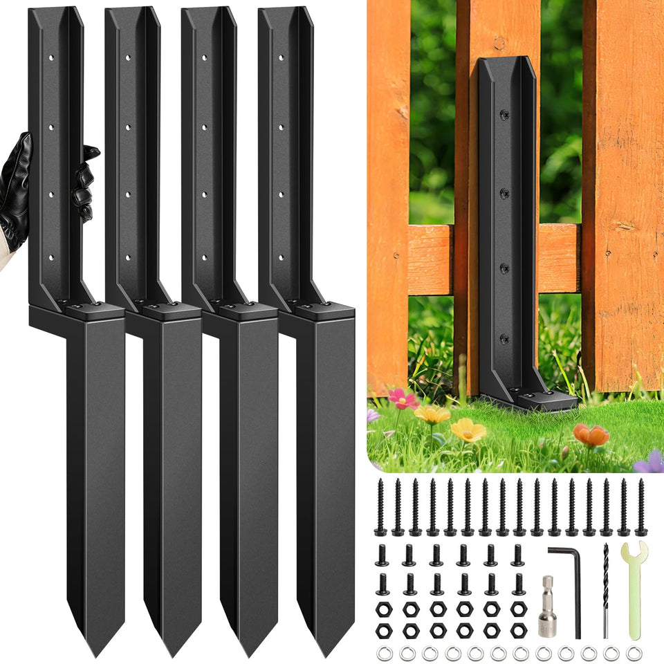 Dukelai fence post repair stake assembly strengthens leaning posts