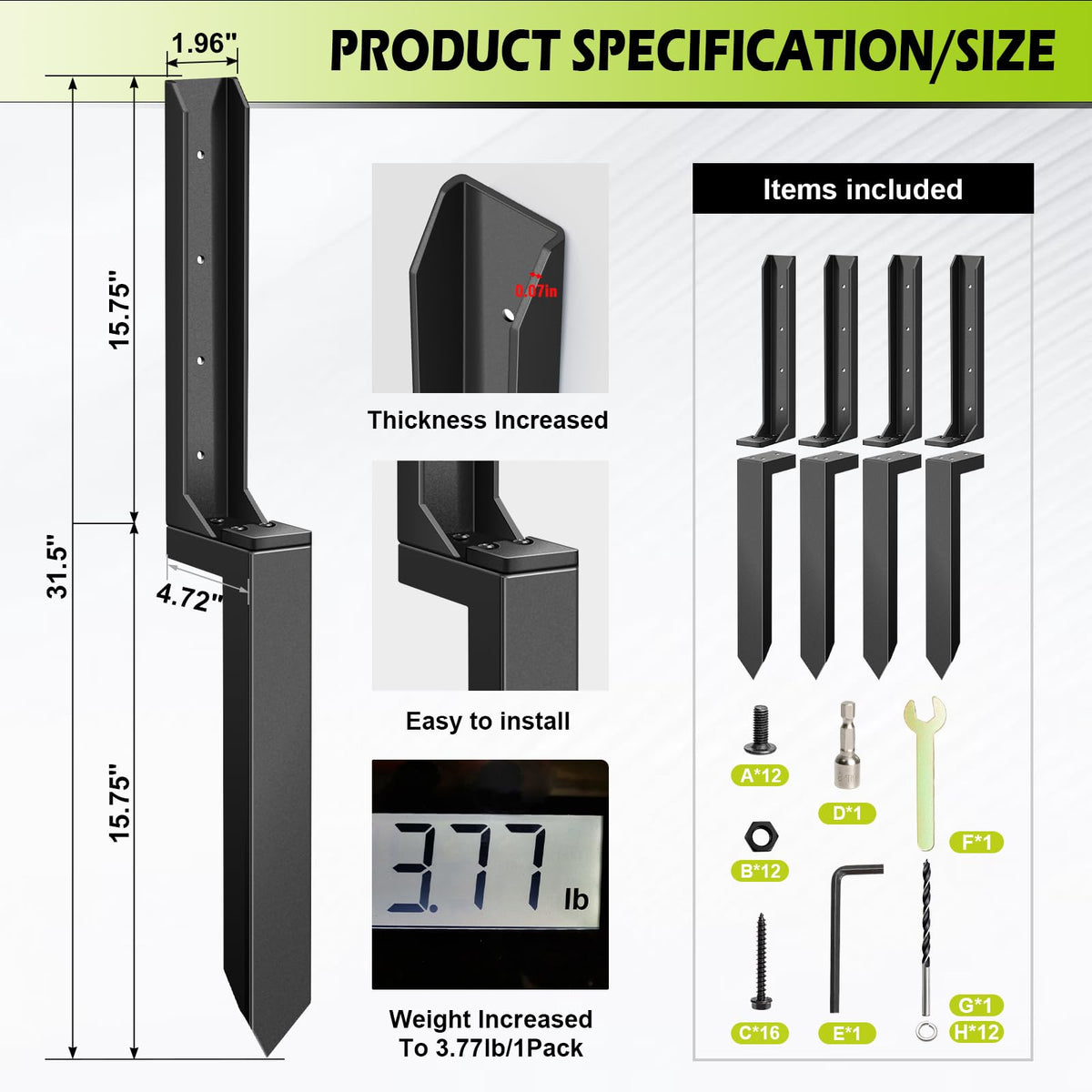 Dukelai ground stake in use reinforces wood posts against tilt