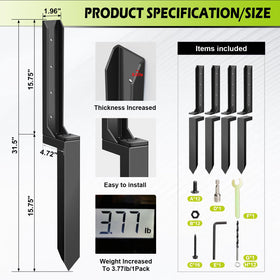 Dukelai ground stake in use reinforces wood posts against tilt