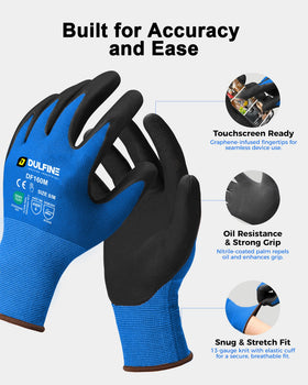 DULFINE blue seamless-knit gloves offer lightweight comfort for daily tasks.