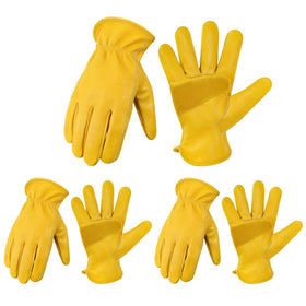DULFINE cowhide leather work gloves in a 3-pair pack for durable construction use