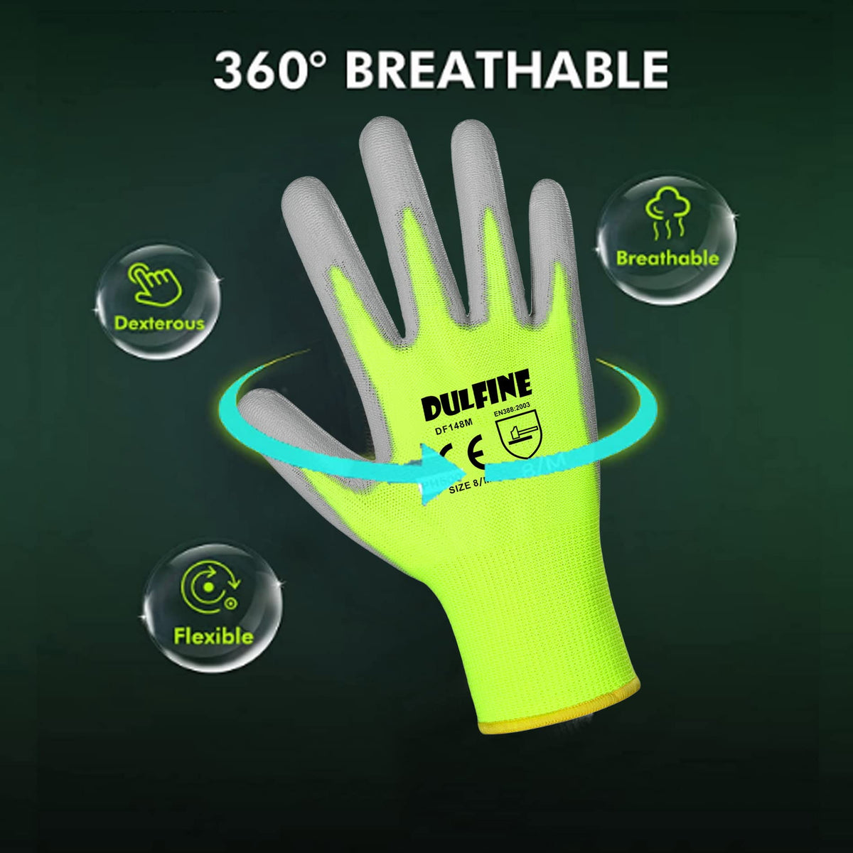 DULFINE hi-vis yellow seamless knit gloves for visibility