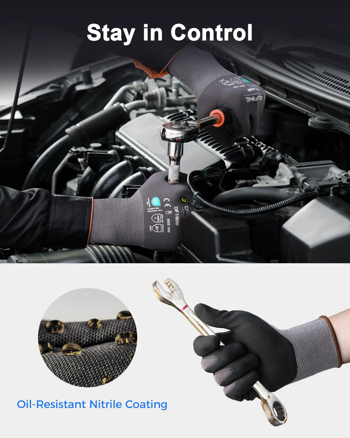 DULFINE micro-foam nitrile grip enhances control on tools and parts.