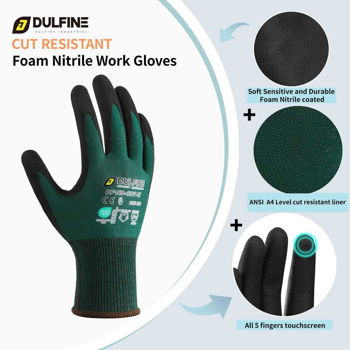 DULFINE micro nitrile palm coating provides improved grip and abrasion resistance
