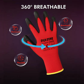 DULFINE red seamless-knit glove offers bare-hand sensitivity and breathability.