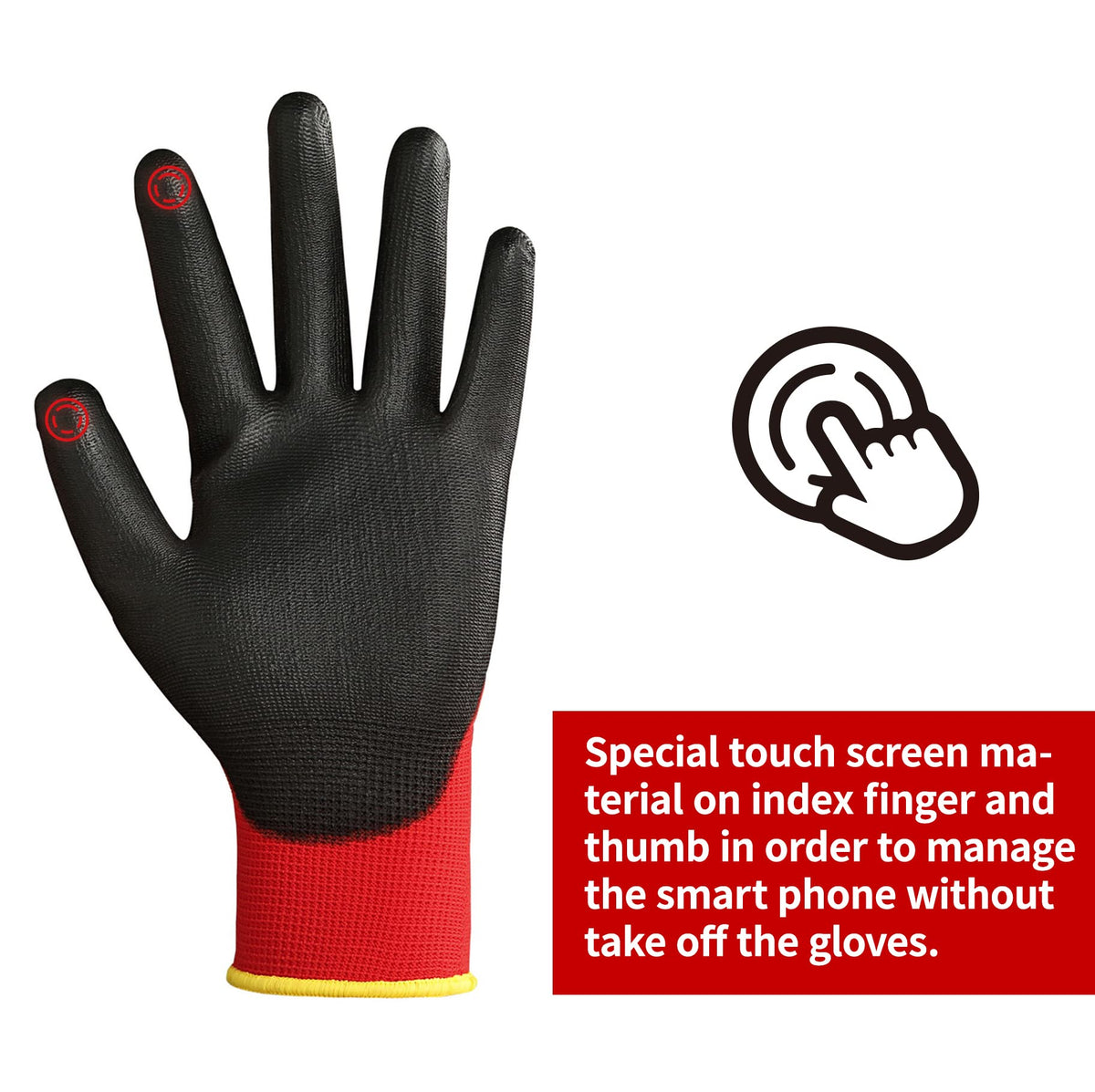 DULFINE red seamless knit shell provides bare-hand sensitivity and breathability.