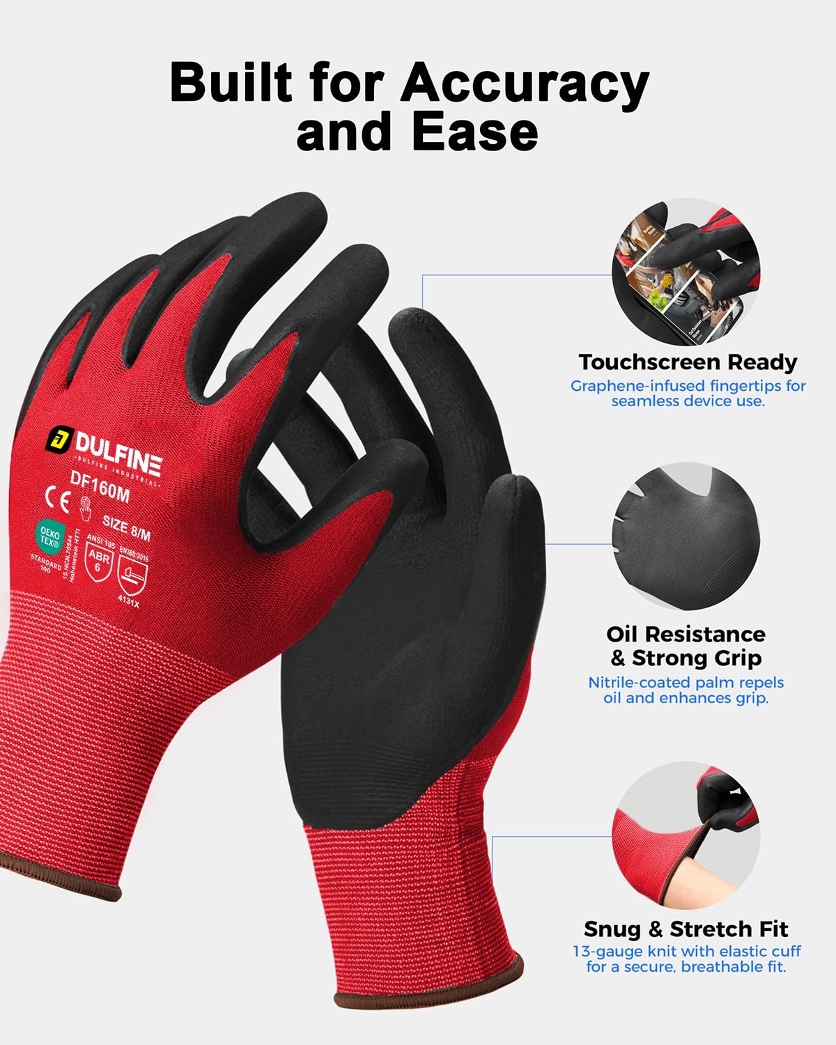 DULFINE seamless knit gloves offer breathable comfort during long wear