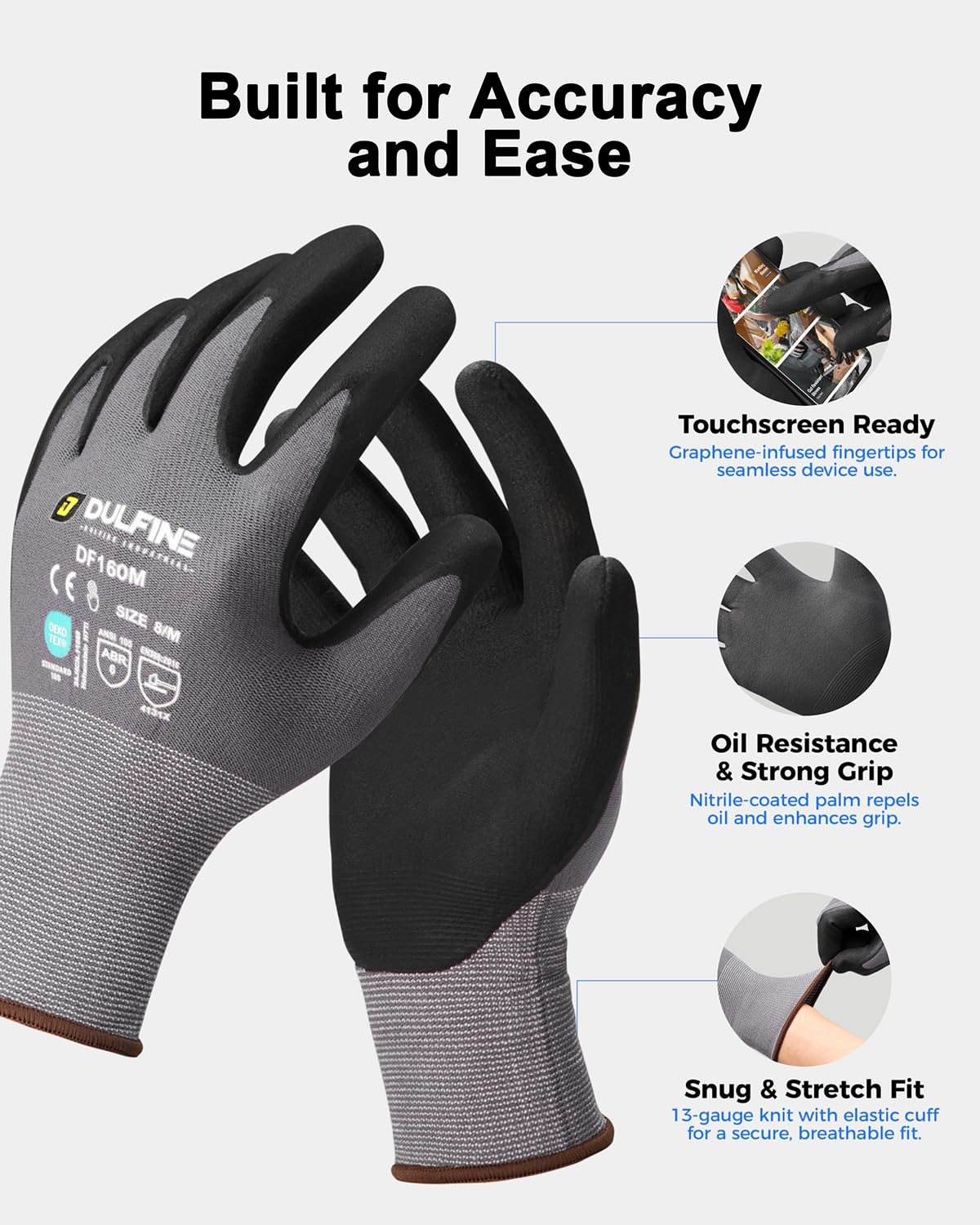 DULFINE gloves with a 3D snug fit for all fingers