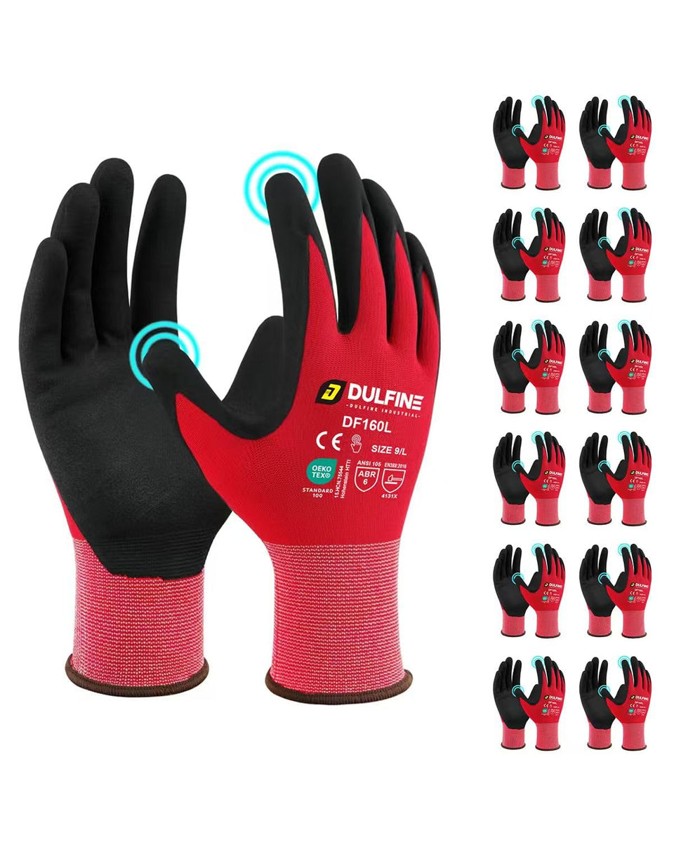 DULFINE safety-work-gloves with microfoam-nitrile coating delivering strong grip.