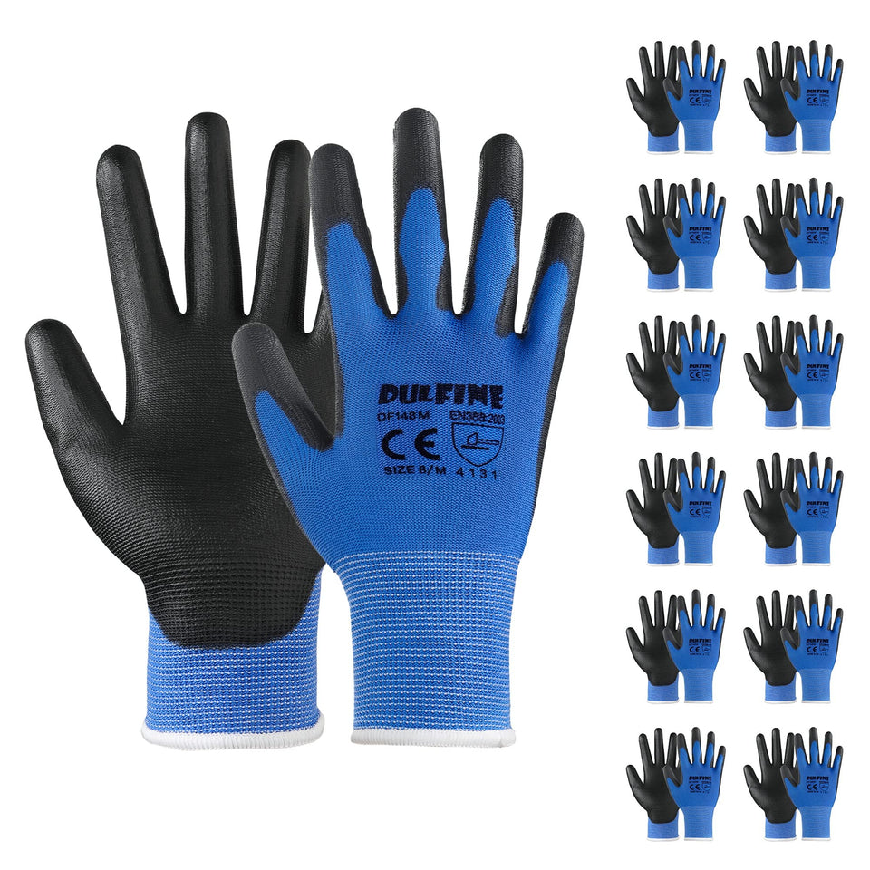 DULFINE PU-coated palm and fingers for a secure grip during general tasks.