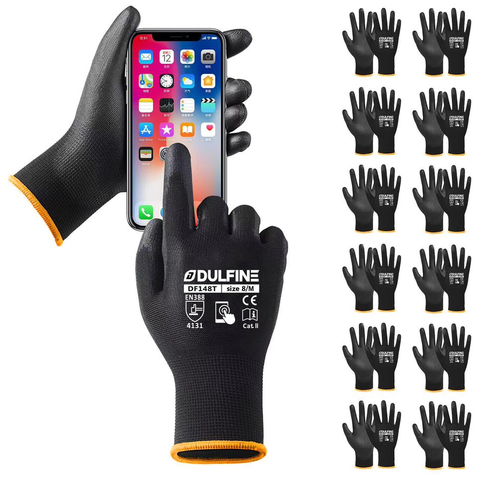 DULFINE safety work gloves front view with PU coating for enhanced grip and dexterity.
