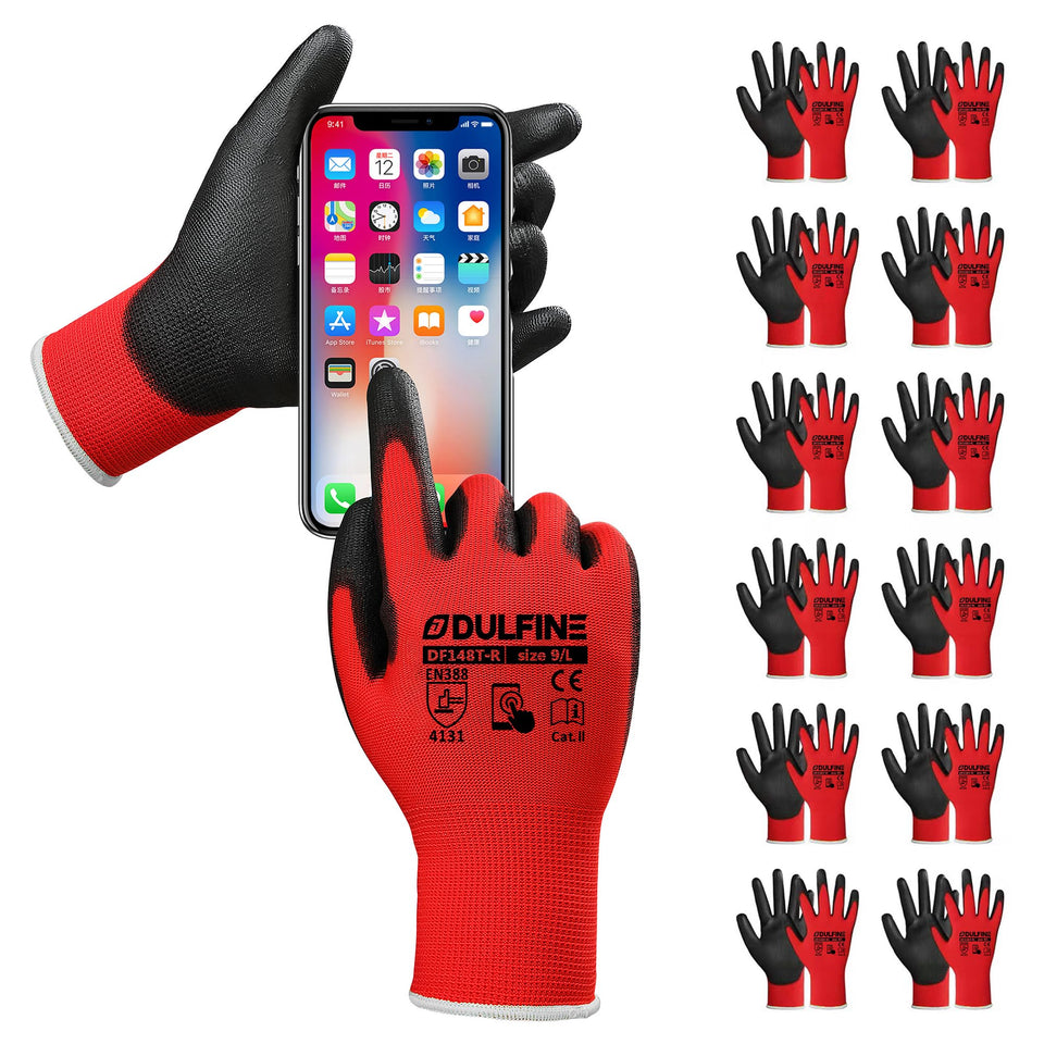 DULFINE safety work gloves with PU coating for strong grip and abrasion resistance.