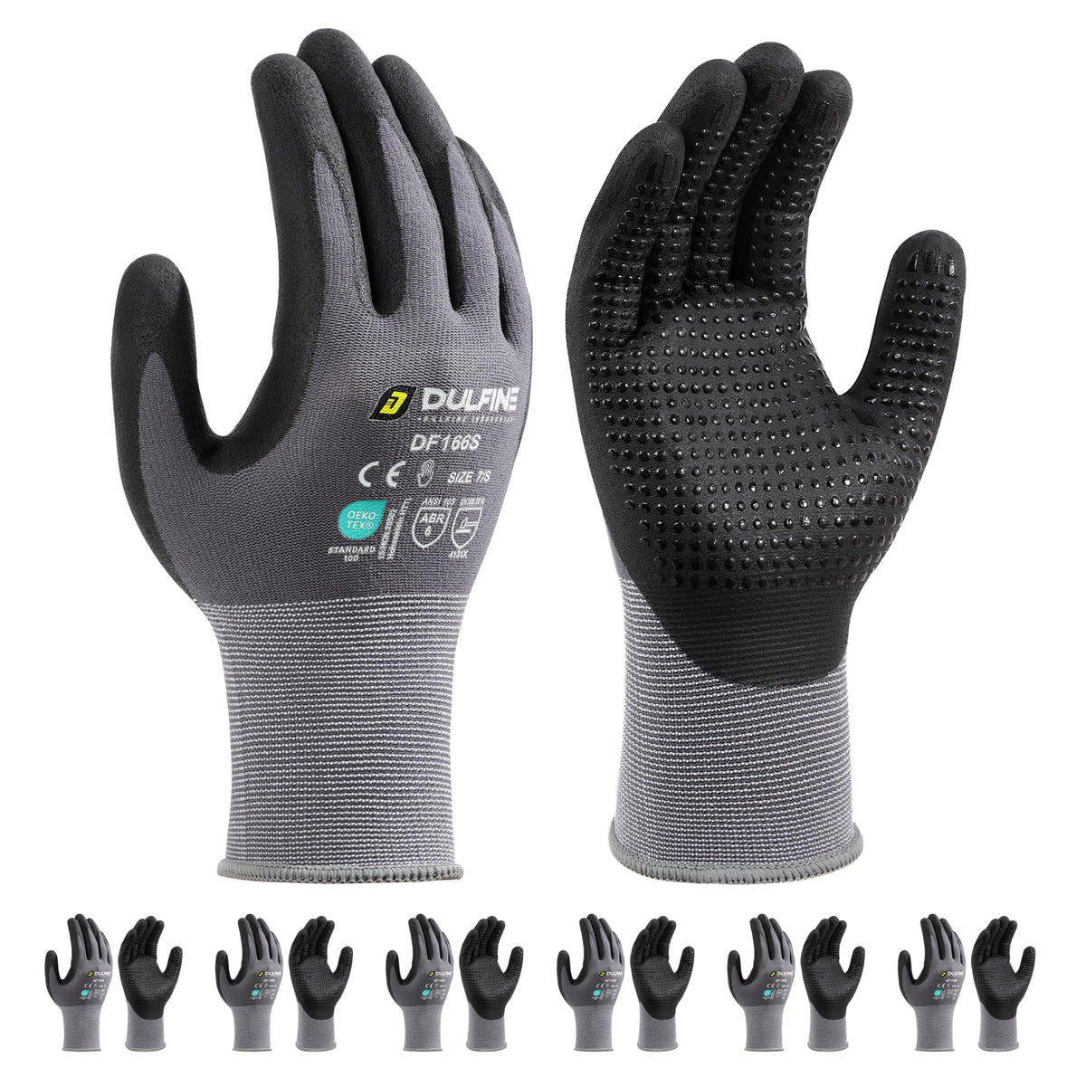 DULFINE work gloves in grey nylon with palm dots for improved grip