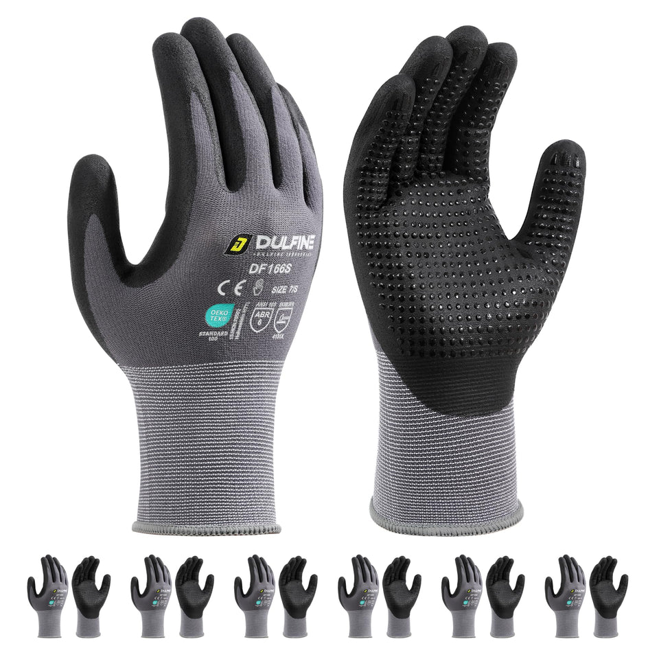 DULFINE work gloves in grey nylon with palm dots for improved grip