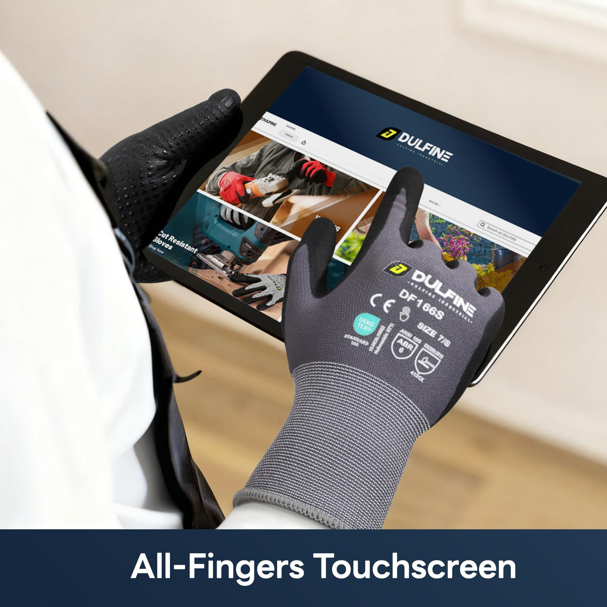 DULFINE gloves demonstrating oil resistance in mechanical tasks