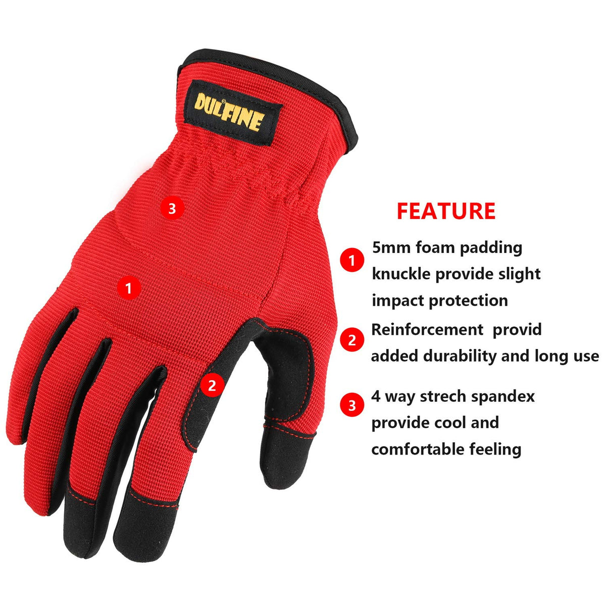 DULFINE work gloves high dexterity closeup illustrate flexible fit for precise handling.