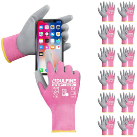 DULFINE work gloves with PU coating for reliable grip in a 12-pair bulk pack.