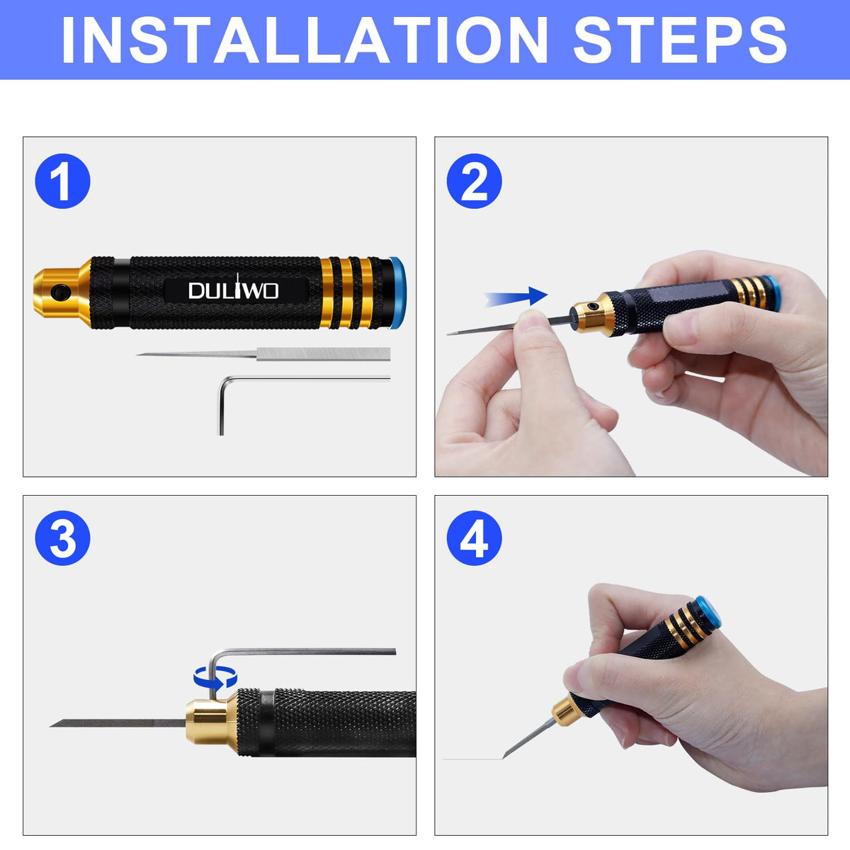 DULIWO 0-4mm blade for deeper carving with steady control.