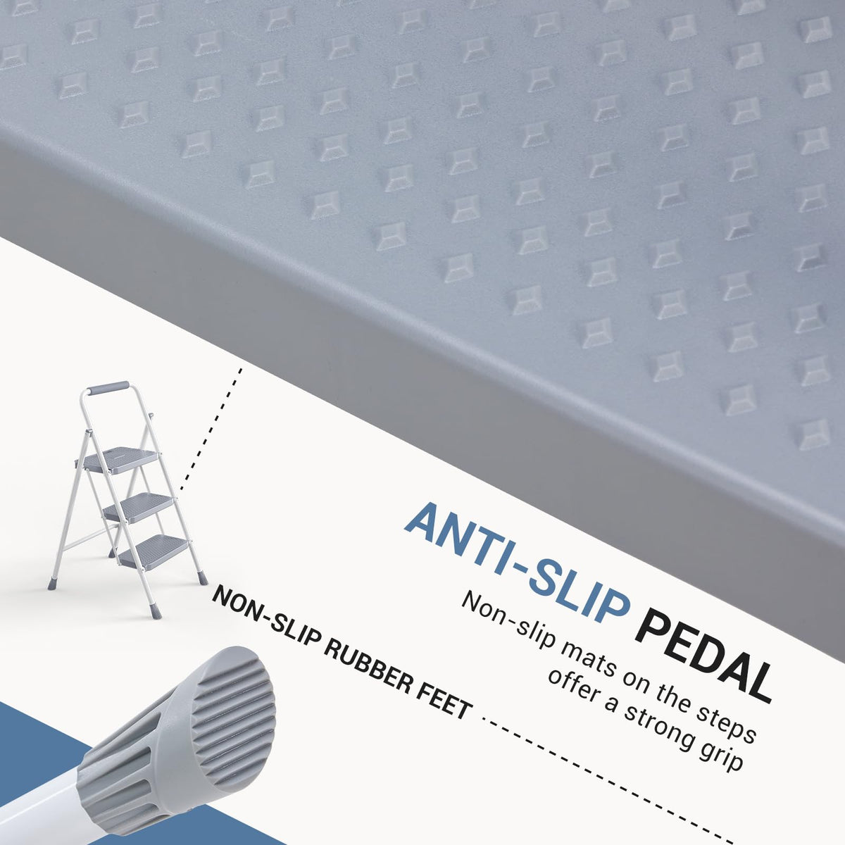 DUMOS Step Ladder anti-slip feet and soft handrail for secure use