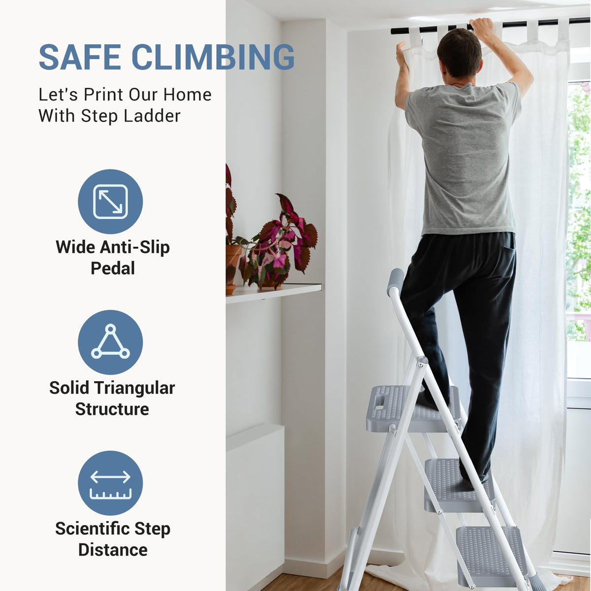 DUMOS Step Ladder in garage for lighting and painting tasks