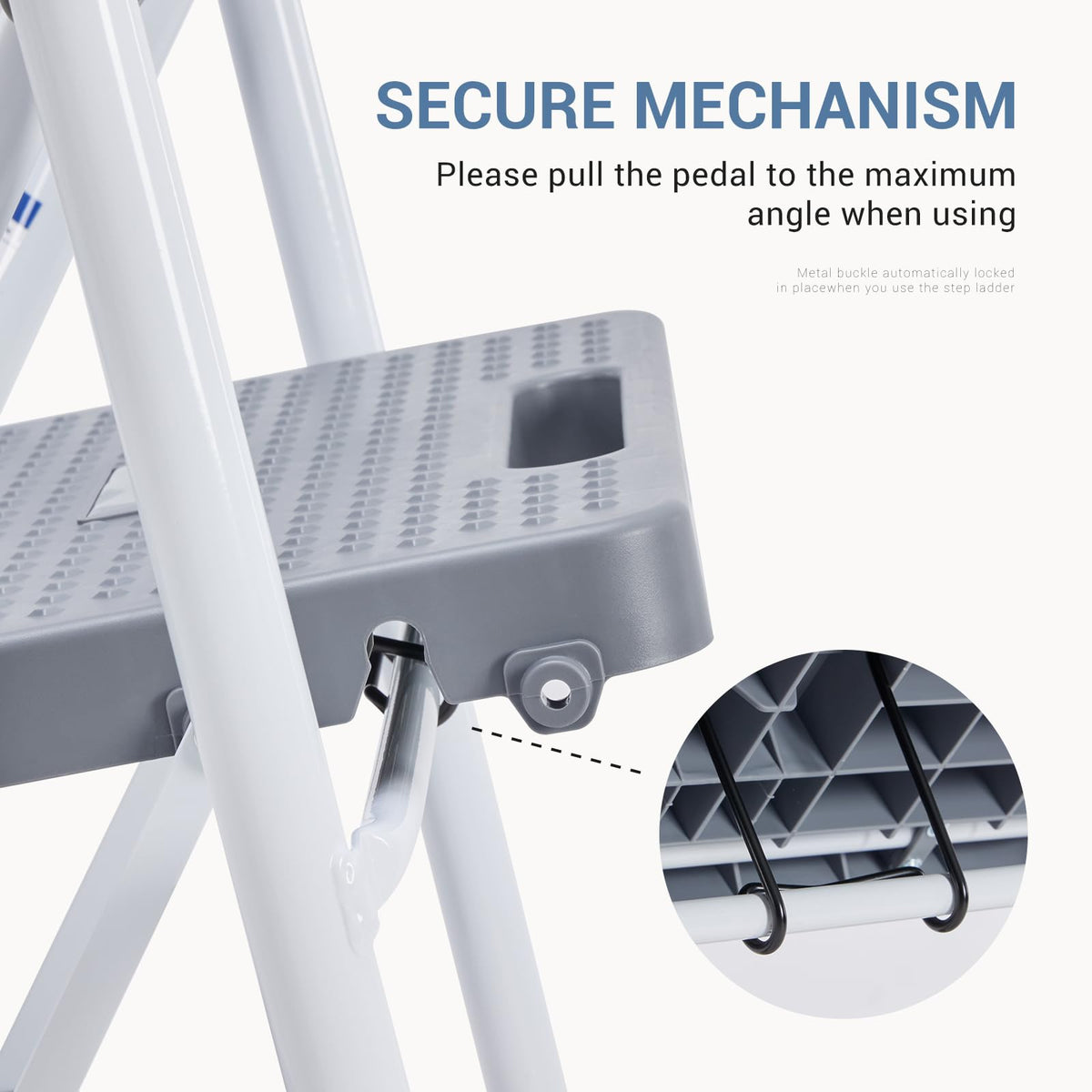 DUMOS Step Ladder in kitchen reaching high shelves safely