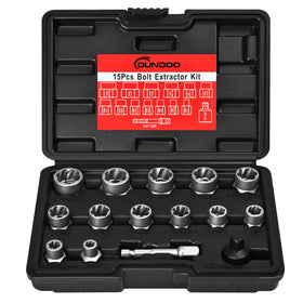DUNDOO bolt extractor set 15pc closeup for quick removal of damaged bolts