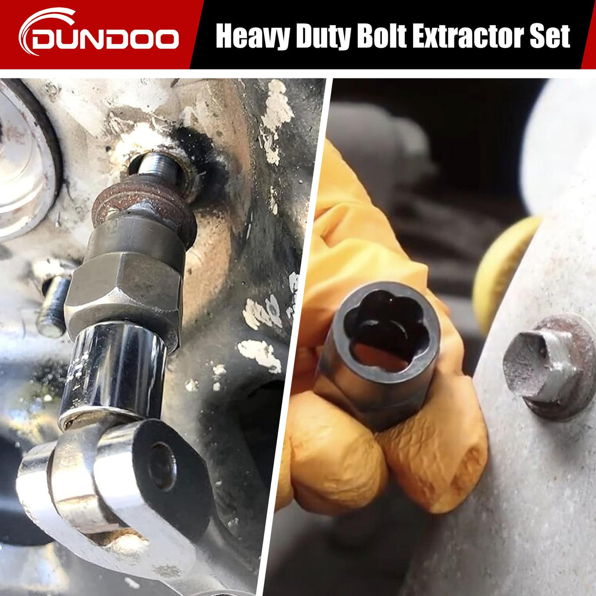 DUNDOO bolt extractor set in use with hand tools for DIY repairs