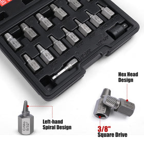 DUNDOO easy-out bolts compatible with power and hand tools for versatile use.