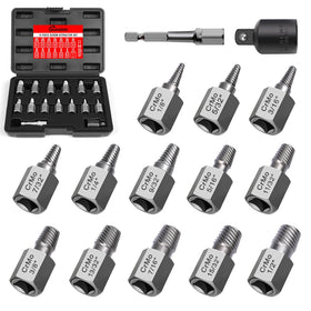 DUNDOO 15-piece screw extractor set with hex adapters for fast removal of damaged bolts.