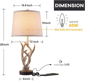 Dungoo rustic lamp set provides decorative lighting and charging practicality for living spaces.