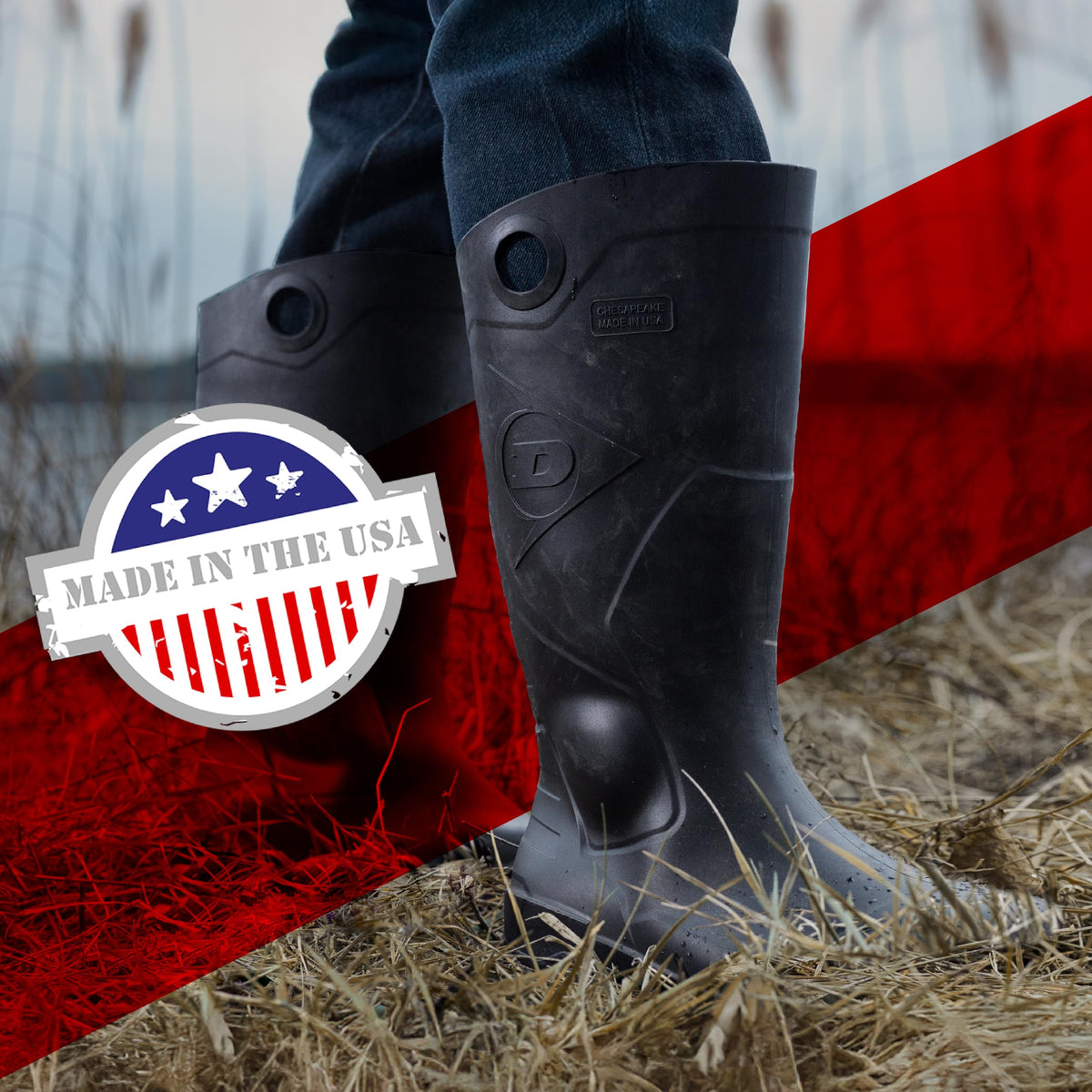 DUNLOP Chesapeake boots with wide calf fit for easy on/off over pants