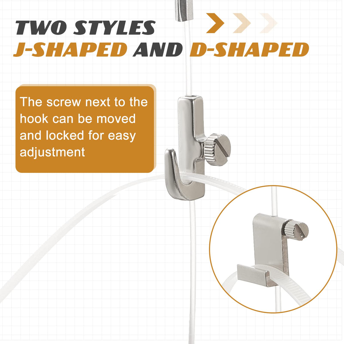 Dunzy adjustable D-shaped hooks for varied frame sizes securely.