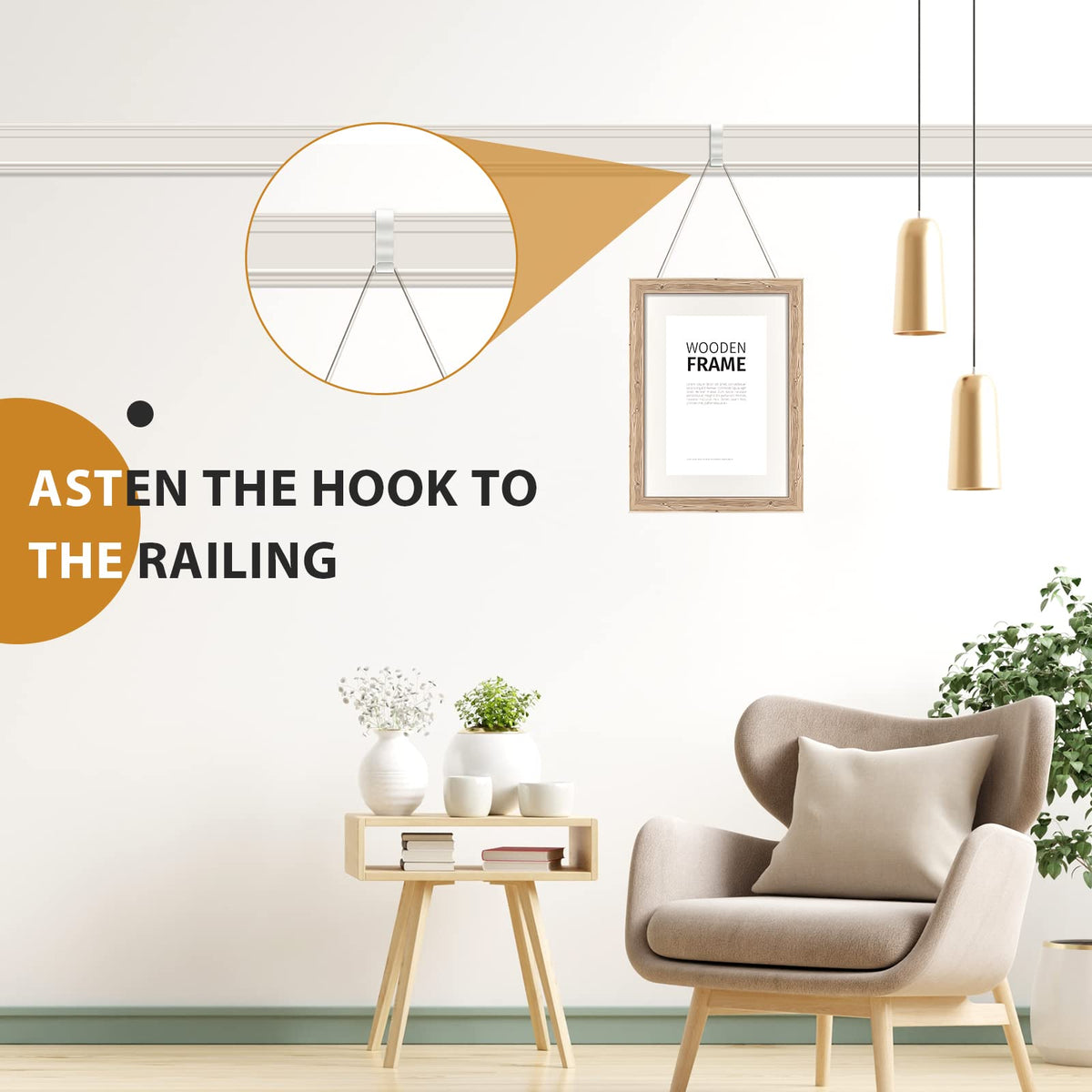 Dunzy white steel picture rail hangers provide sturdy long-term use.