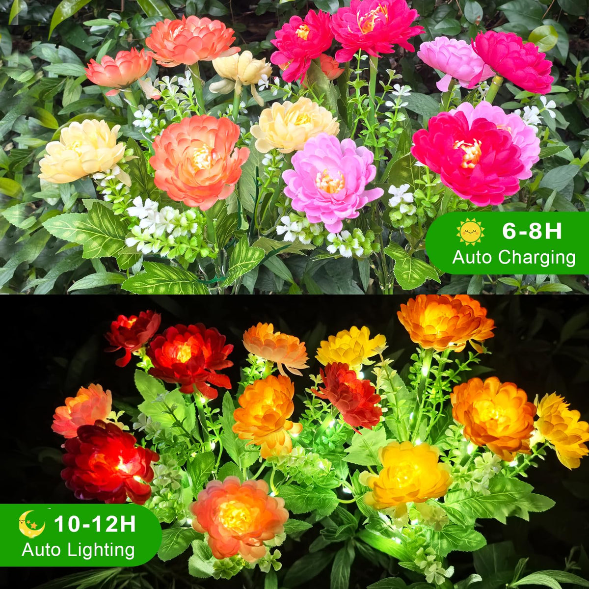 DUODEAN solar flowers 14 blooms create lifelike garden ambience after dusk.