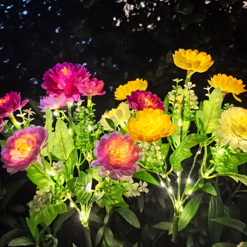 DUODEAN Solar Flowers Lights with 14 blooms brighten your garden at dusk for a charming walkway.