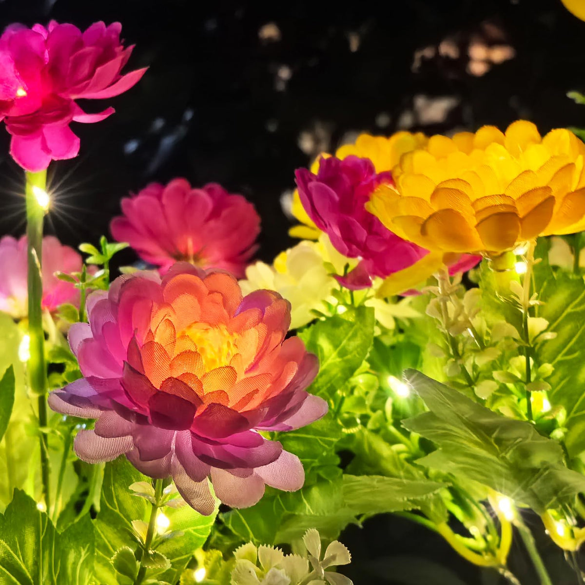 DUODEAN Solar Flowers Lights feature weatherproof construction for year-round outdoor use.
