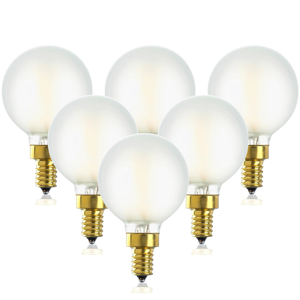 Duoled E12 LED G16.5 bulb in a chandelier provides dimmable, frosted glow for intimate evenings.