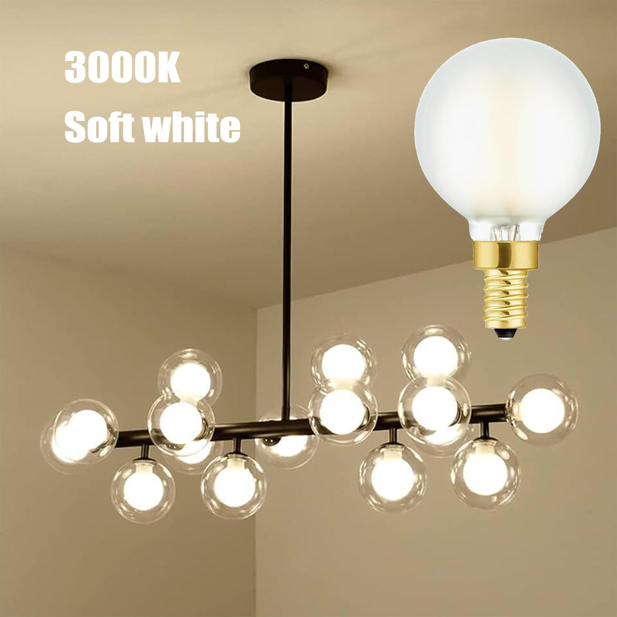 Duoled E12 G16.5 bulb delivers soft white 3000K for cozy bathroom or vanity lighting.