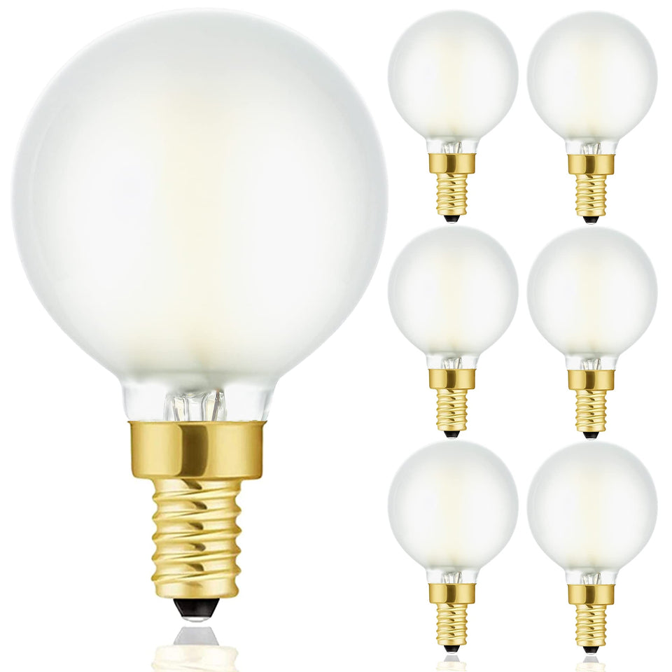 Duoled frosted G16.5 LED bulb on E12 base for chandelier lighting.