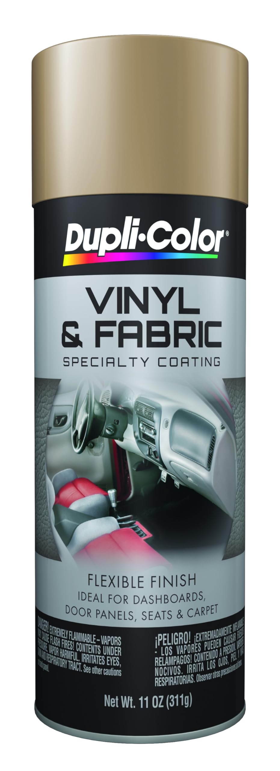 Dupli-Color HVP108 Desert Sand interior spray for vinyl and fabric, restoring color and texture.